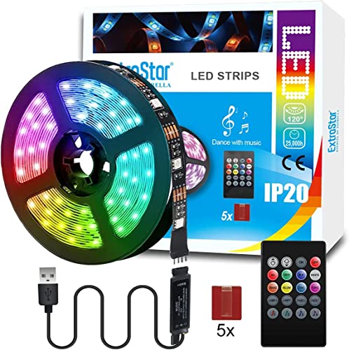 EXTRASTAR Tiras led TV 3m, Multicolor Controlado por Mando, Luces LED USB para 32-60 Pulgadas TV PC Pantalla