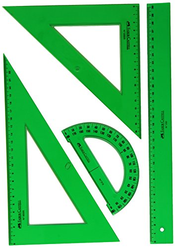 Faber-Castell 65021 - Pack escolar con escuadra, cartabón, regla y semicírculo, color verde