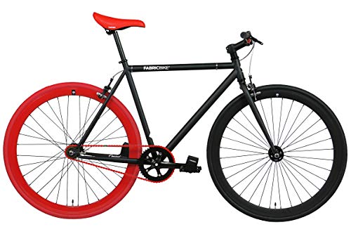FabricBike- Bicicleta Fixie, piñon Fijo, Single Speed, Cuadro Hi-Ten Acero, 10Kg (L-58cm, Matte Black & Red 2.0)