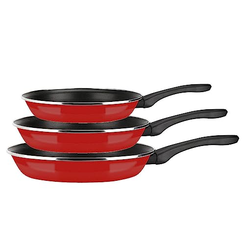 Fagor Optimax Set Juego Sartenes Inducción 20-24-28 cm, Acero Esmaltado, Antiadherente Ecológico XYLAN PLUS sin PFOA, Alto Espesor, Apta para Todas Las Cocinas, Vitrocerámica, Gas, Lavavajillas, Rojo