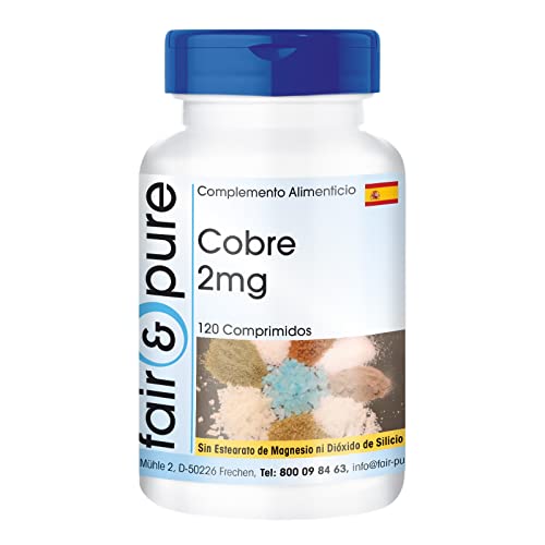 Fair & Pure® - Bisglicinato de Cobre 2mg - Suplemento de Cobre - Buena disponibilidad biológica - Vegano - Alta pureza - 120 Comprimidos