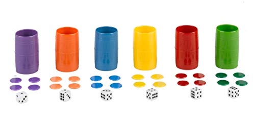 Falomir- Acc Parchís Set Completo de 6 cubiletes de plástico. Juego de Mesa (Accesorios), Multicolor (27934)