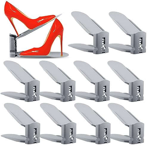 FAMKEEP Set de 10pcs Organizador Zapatos,Desmontable Soporte de Calzado,Soporte de Calzado de Altura Ajustable,Adecuada para Mujeres y Hombres,Ahorra Espacio (Gris)