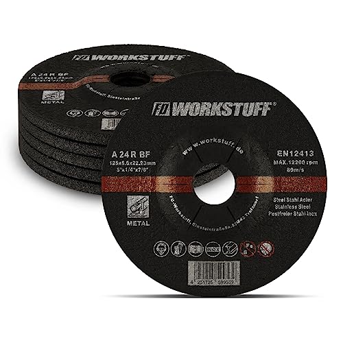Fd-Workstuff 5 discos de desbaste profesionales de 125 x 6,0 mm, amoladoras angulares o de corte, ideales para acero y metal no ferroso, discos abrasivos, precisión