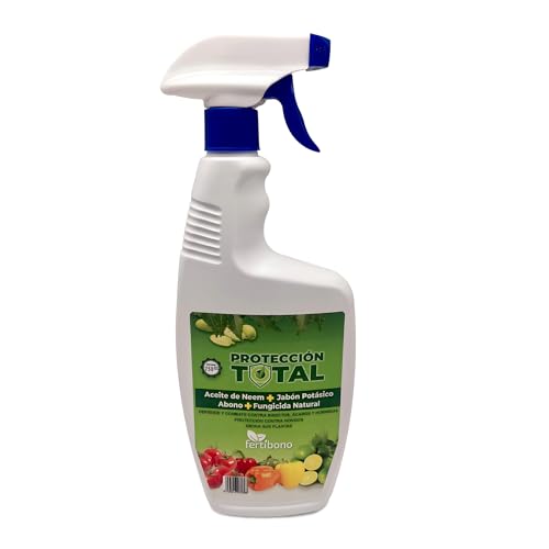 FERTIBONO Protección Total: Jabón Potásico, Aceite de Neem, Fungicida y Abono Natural -(750ml)- Protección, Prevención y Curación de Enfermedades Fúngicas e Insectos Dañinos en Plantas - Residuo Cero