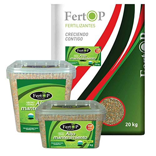 FertOP® - Abono Césped, Alto Mantenimiento, Fertilizante de Liberación Lenta, 3 Meses. (Envase 2Kg/70m²)