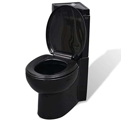 Festnjght Inodoro WC de Cerámica Negro |Pack WC de Inodoro |WC Inodoro de Esquina |WC con Sistema de Ahorro de Agua y Mecanismo de Cierre Suave 37 x 68 x 79 cm
