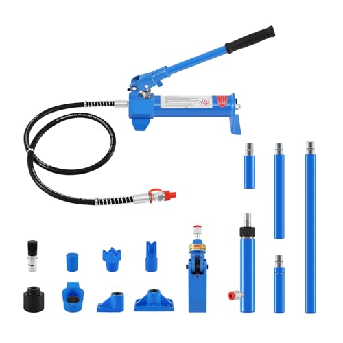 FEWENi 4 Tonos Porta Power Kit, manguera de aceite de 1,2 m (47 pulgadas), gato hidráulico, herramienta de reparación para taller de automóviles, camiones de granja, descargador, color azul