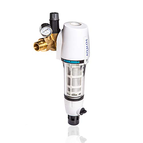 Filtro de retrolavado de 1" Aqmos con reductor de presión, filtro de agua doméstica