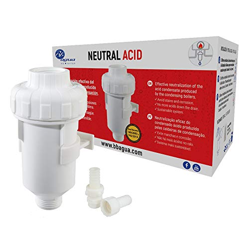 Filtro Neutral Acid. Neutraliza el condensado de ácido producido por la caldera alargando la vida y reduciendo el mantenimiento. Fácil limpieza y mantenimiento. Bbagua.