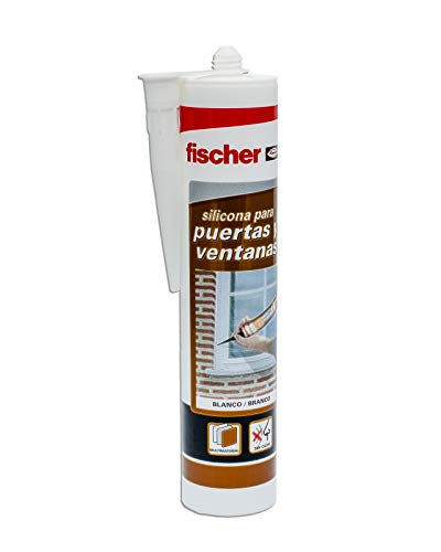 fischer - silicona Puertas y ventanas Blanco para pegado y sellado de ventanas y puertas al exterior, juntas sin necesidad de imprimición ,300ml