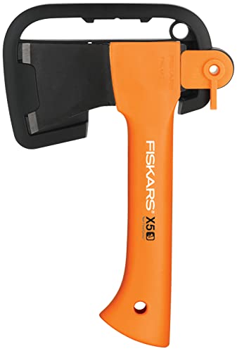 Fiskars Hacha pequeña de camping con estuche de almacenamiento y transporte, Longitud: 23 cm, Capa antiadherente, Peso: 564 g, Cuchilla de acero/Mango de plástico reforzado, Naranja, X5-XXS