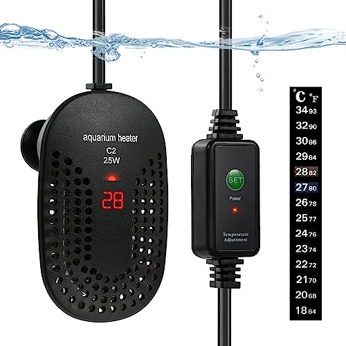 flintronic Calentador de Acuario, 25W Calentador Sumergible, Termostato de Acuario con Temperatura Indicador, Pecera de Temperatura Ajustable, para Acuarios, Depósitos de Peces, Tortugas Marinas