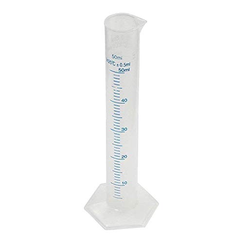 Fliyeong - Tubo medidor de plástico líquido graduado para medir cilindros de tubo de ensayo para uso en laboratorio, 1 unidad de 50 ml, transparente