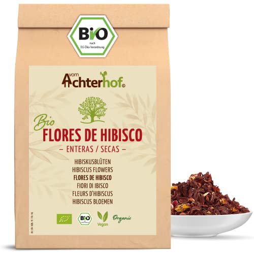 Flores de hibisco orgánicas enteras secas 250g | sabor ligeramente ácido-afrutado | en calidad orgánica | té de hibisco dulce-aromático | ideal para ensaladas, postres, joguhrts | vom Achterhof