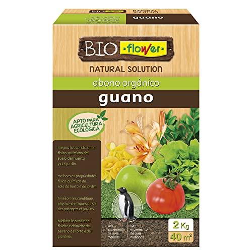 Flower - Abono Orgánico Guano 100% Natural de 2 Kg | Apto para Agricultura Ecológica | Fertilizante con Nitrógeno, Fósforo y Potasio | Abono Sólido, 20.4x7.5x31 cm