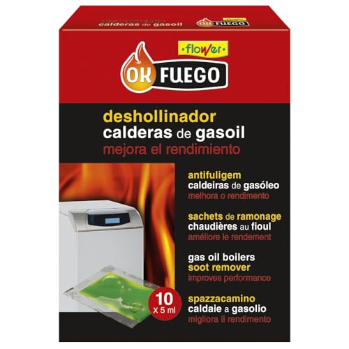 Flower - Deshollinador Líquido OKFuego 10x5 ml | Mejora Rendimiento en Estufas de Gasoil | Elimina Hollín | Ideal para Chimeneas, Único