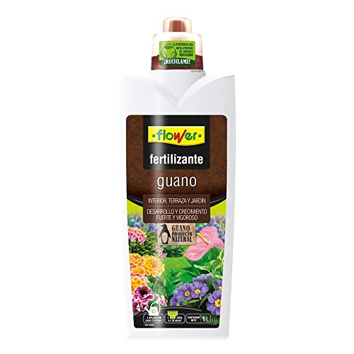 Flower - Fertilizante Guano 100% Natural, 1L | Oro Natural para Desarrollo Enérgico | Nutrientes para Todas Plantas | Sin color, 10.5x6.2x28.5 cm, Abono Líquido