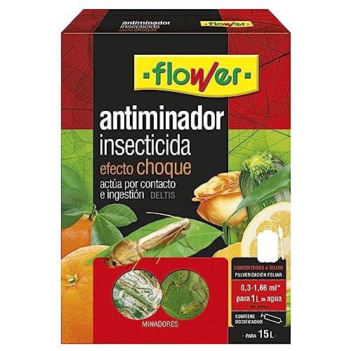 Flower - Insecticida Antiminador Efecto Choque de 15 ml | Insecticida Piretroide | Pulverización Foliar | Eficaz Contra Minadores de la Hoja, Color Único