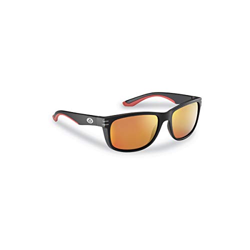 Flying Fisherman Gafas de sol rectangulares polarizadas de doble cabecera, marcos negros/lentes de espejo rojo ámbar, tamaño mediano