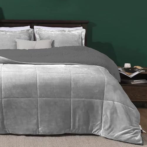 ForenTex Edredón nórdico con Borreguito Ultra Suave y cálido Set de Cama con Funda de Almohada (Gris, Cama 135 y 150 cm (240x260 cm))