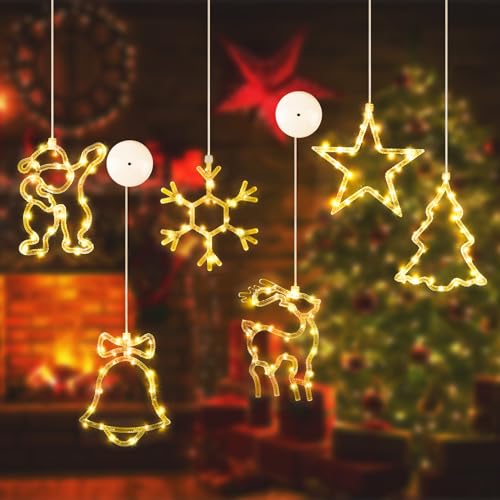 FORMIZON 6 Piezas Luces de ventana de Navidad LED, Luces de Navidad, Estrella Luces Decorativas Navideñas, Luz con Ventosa, Adecuado para Decoración de Escaparates, Invierno para Puertas