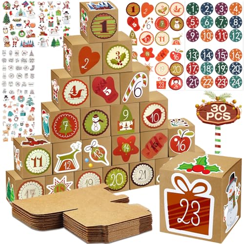 Frasheng Calendario de Adviento para Rellenar, 24 Calendario de Adviento Cajas de Regalo Navidad, con Pegatinas Digitales,2023 DIY para rellenar con cajas,Adviento Cajas de Regalo para Fiestas,Navidad