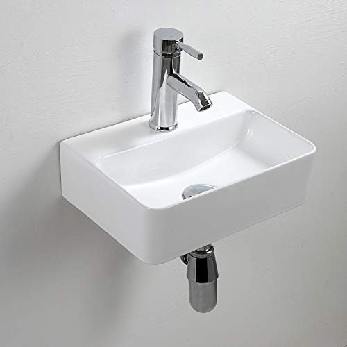 Fregadero compacto de cerámica blanca rectangular, lavabo de baño pequeño montado en la pared, 365 x 250 x 105 mm (estilo 1)