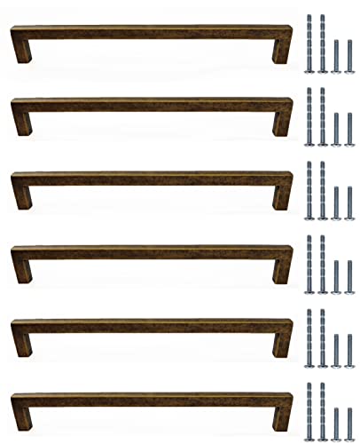 French Furniture Fittings Juego de 6 tiradores en forma de D para armario de cocina, acabado en latón envejecido, para armario, cajón, dormitorio, muebles, disponible en 128 mm o 160 mm (192 mm entre