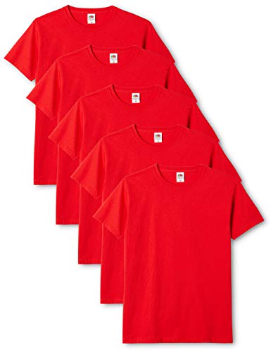 Fruit of the Loom Mens Original 5 Pack T-Shirt Camiseta, Rojo (Red), Large (Pack de 5) para Hombre