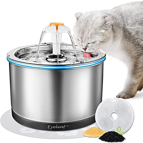 Fuente para Gatos,Fuente para Gatos y Perros, Acero Inoxidable,2,5 L,silenciosa Fuente de Agua automática para Perros, Mascotas,con luz Nocturna LED y Filtro de carbón Activo Fuente Agua Inoxidable