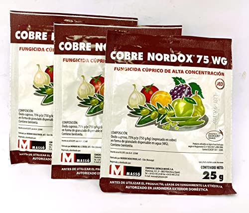 Fungicida Nordox cobre rojo de oxido cuproso 86.5% 75grs (25x3) Tratamiento 45ltrs. Contra repilo, Tuberculosis y Antracnosis