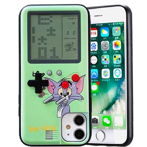 Gameboy Funda para iPhone, diseño retro, funda para teléfono móvil con infancia de los años 80 y 90, clásica, pequeños juegos, funda para videojuegos para iPhone 7 Plus/iPhone 8 Plus, gato verde y