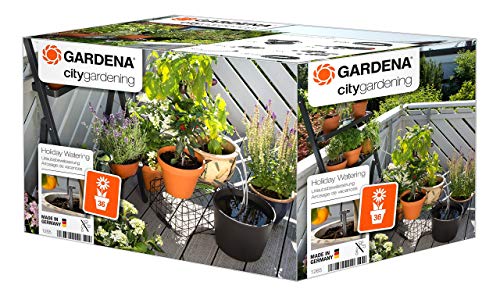 Gardena Riego en vacaciones, City gardening set de riego para un máximo de 36 plantas, Color Negro/Gris/Naranja