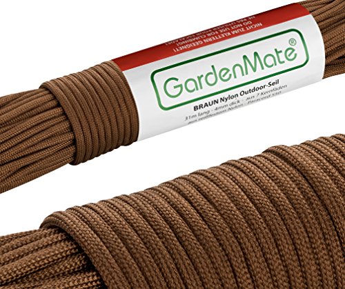 GardenMate Cuerda de Nailon para Exteriores Paracord 550 Profesional I I 31 m Longitud 4 mm Grosor I Cuerda con Revestimiento y núcleo de 7 Hilos de Nailon Resistentes al desgarro