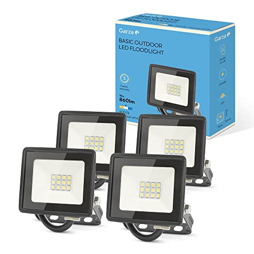 Garza - PACK 4 Focos de exterior LED, 10W, 860 lumenes, Luz neutra 4000K, Proyector LED Impermeable (IP65) para Casa, Jardín, Terraza, Garaje, Patio