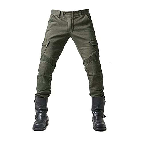 GEBIN Hombres Pantalones De Motociclismo para Pantalones De Carreras De Motocross, Jeans De Moto, Motorcycle Biker Pants, Equipo De Protección (Green,L=W35.4''(90cm))
