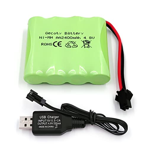 Gecoty® Paquete de Batería 4.8v, Paquete de Batería nimh, Batería Recargable RC con Cable de Carga, Enchufe SM 2P para Camiones 1:18, 1: 16,1: 14,Coche de Control Remoto,Camiones RC 4x4