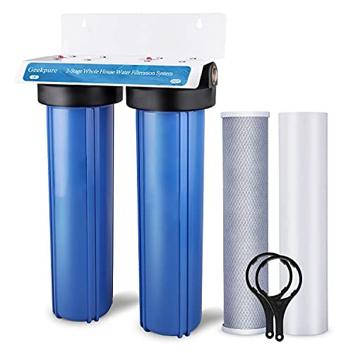 Geekpure Sistema de Filtración de Agua para Toda la Casa de 2 Etapas con Carcasa Azul de 20 pulgadas -1" BSP