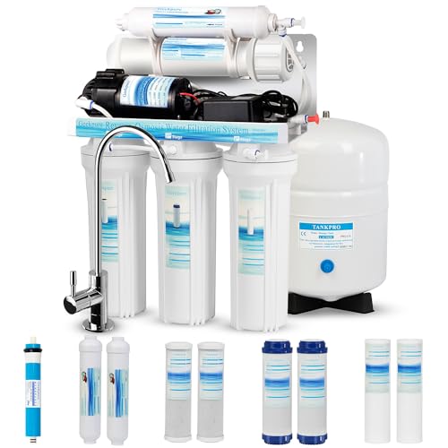 Geekpure Sistema de filtro de agua ósmosis inversa 5 etapas con bomba refuerzo y 4 filtros adicionales-75GPD