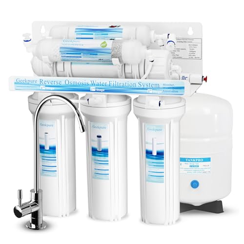 Geekpure Sistema de filtro de agua para osmosis inversa de 6 etapas con pH mineral alcalino + filtro de reiniciación 75GPD