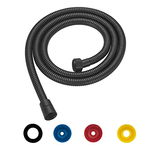 GEFIRE Manguera Ducha, Flexo Ducha de Acero Inoxidable, Manguera de Ducha con 4 Limitador de Flujo de Aire, Rosca Hembra (G1/2", 1,5M), Especialmente Flexible y Resistente a la Torsión, Negro