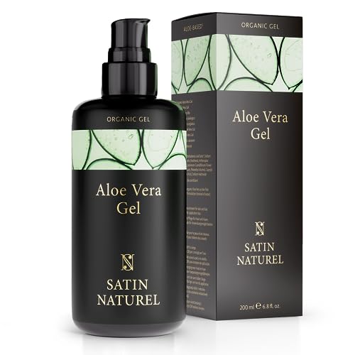 Gel de Aloe Vera Puro 100% VEGANO 200ml - Con Acido Hialuronico - Hidrata, Suaviza y Protege - Piel + Contorno de Ojos + Crema Corporal + Tratamiento Cabello - Satin Naturel