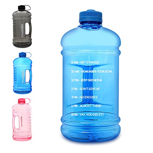 GEMFUL Botella de Agua Motivacional Grande 3 Litros Sin BPA para Beber Contenedor Gimnasio Fitness (Azul)