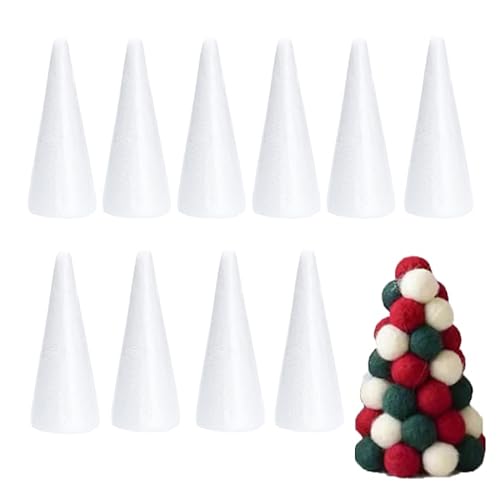 Generic 10 piezas de 18. 5 cm de poliestireno cono blanco de espuma de cono para modelar manualidades, Navidad, decoración del hogar