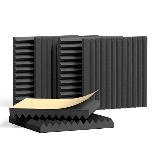 GETOREX Espuma Acústica Pack 12 Paneles de 30x30x5cm + Auto-Adesivo Incluido/Ignifugo, Valido para Insonorizacion Acustica Pared para Estudio, Podcasting, Estudios Grabación, Oficinas (NEGRO)