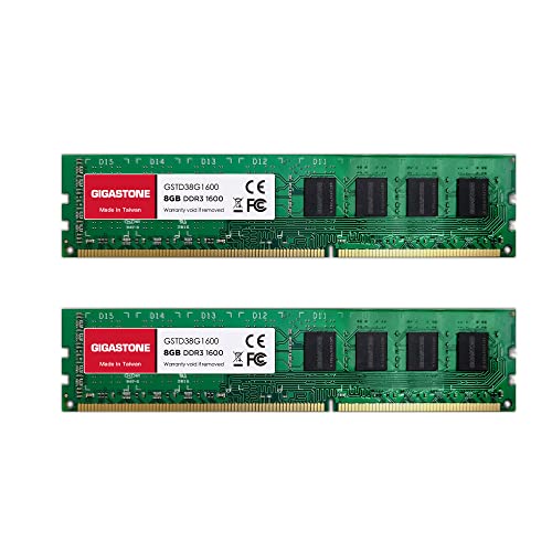Gigastone Memoria RAM Escritorio 16GB (2x8GB) DDR3-1600MHz PC3-12800 CL11 1.5V UDIMM 240 Pin sin búfer sin ECC para PC Computadora Escritorio Módulo (ÚNICAMENTE Escritori)