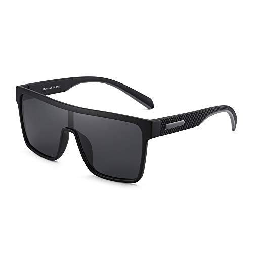 GLINDAR Gafas de Sol con Protección Polarizada Para Hombre Gafas Deportivas con Parte Superior Plana y Cuadrada Marco Negro/Lente Gris