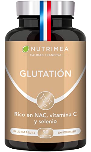 Glutatión Potente Antioxidante con Vitamina C, Reducido al 98% + Glicina Cisteína Ácido Glutámico, Regenerador Celular Hombres y Mujeres, Skin Whitening, Fabricado en Francia, 90 Cápsulas