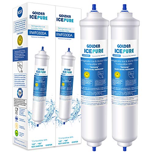 GOLDEN ICEPURE Reemplazo del refrigerador del Filtro de Agua para Samsung DA29-10105J, DA29-10105J HAFEX/EXP, DA99 02131B, WSF-100, EF9603, RS7677FHCSL, 2-Pack Conector de Tubo Integrado